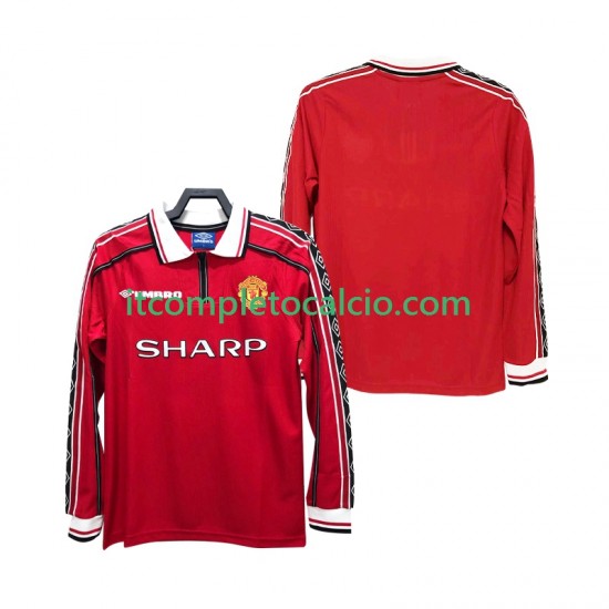 Maglia Manchester United Retro Divisa Home 1998 1999 Manica Lunga ,Uomo