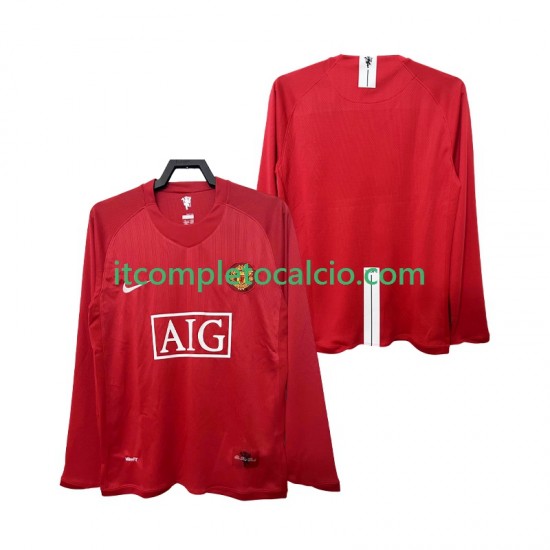 Maglia Manchester United 2007 Retro Divisa Home 2008 Manica Lunga ,Uomo