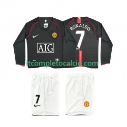 Maglia Manchester United Ronaldo 7 2007 Retro Divisa Away 2008 Manica Lunga ,Bambino