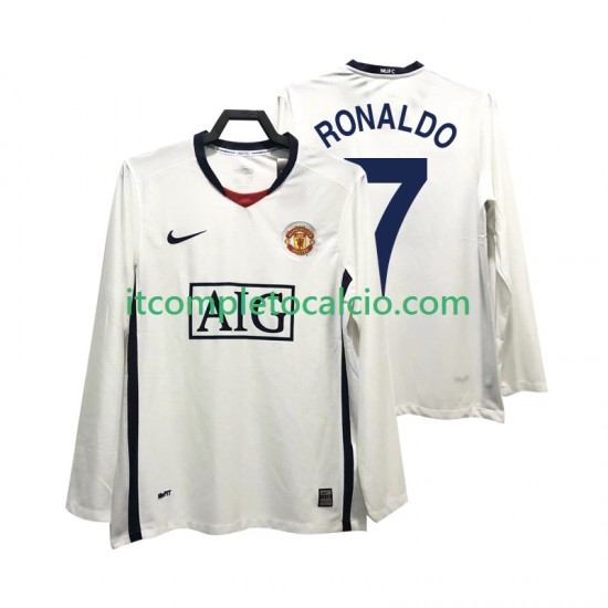 Maglia Manchester United Ronaldo 7 Premier League 2009 Retro Divisa Away 2008 Manica Lunga ,Uomo