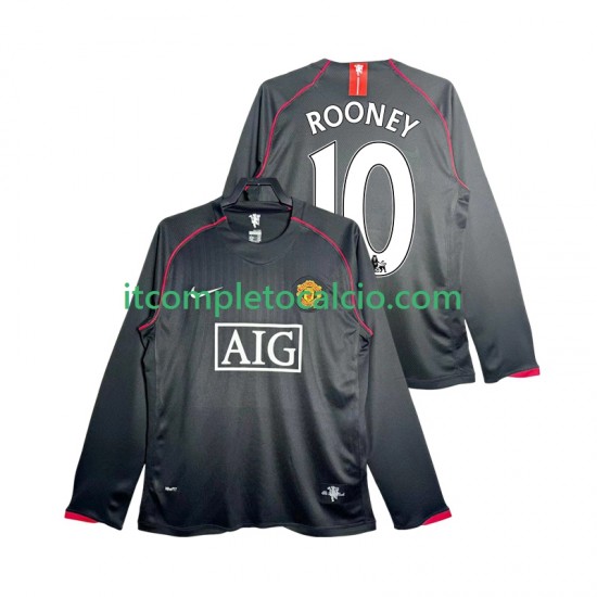 Maglia Manchester United Rooney 10 2007 Retro Divisa Away 2008 Manica Lunga ,Uomo