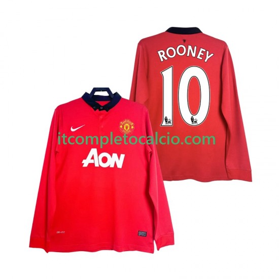 Maglia Manchester United Rooney 10 2013 2014 Retro Divisa Home Manica Lunga ,Uomo