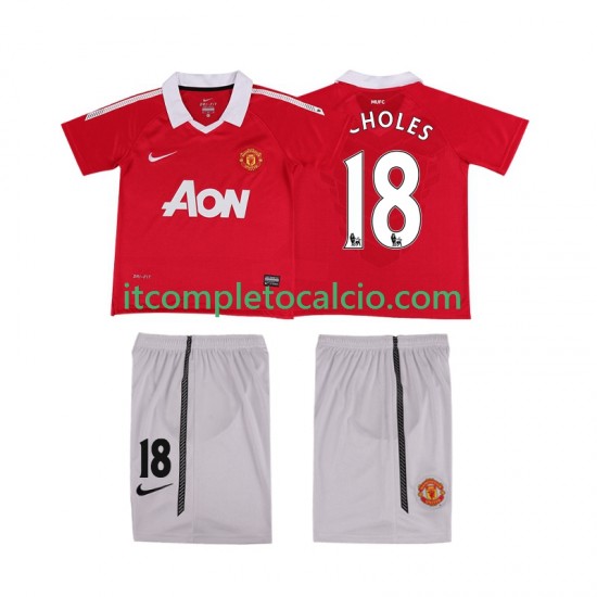 Maglia Manchester United SCHOLES 18 Retro Divisa Home 2011 2010 Manica Corta ,Bambino