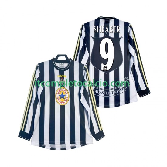 Maglia Newcastle United SHEARER 9 1997 Retro Divisa Home 1999 Manica Lunga ,Uomo