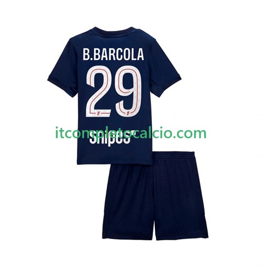 Maglia Paris Saint-Germain Bradley Barcola 29 Divisa Home 2025-2026 Manica Corta ,Bambino