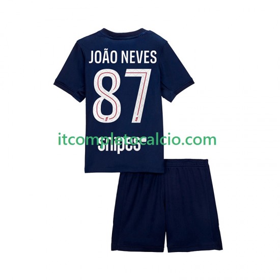 Maglia Paris Saint-Germain Joao Neves 87 Divisa Home 2025-2026 Manica Corta ,Bambino