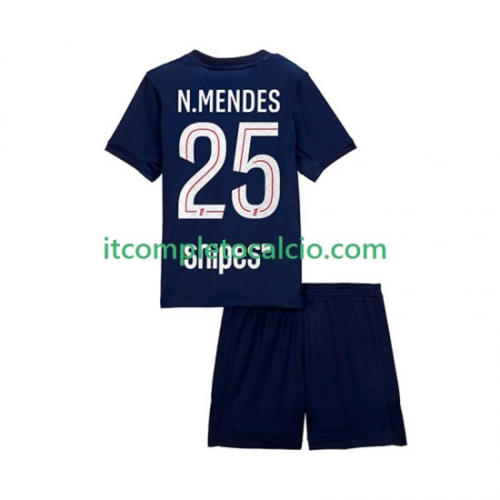 Maglia Paris Saint-Germain Nuno Mendes 25 Divisa Home 2025-2026 Manica Corta ,Bambino