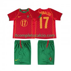 Maglia Portogallo Cristiano Ronaldo 17 Retro Divisa Home 2004 Manica Corta ,Bambino