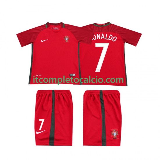 Maglia Portogallo RONALDO 7 2016 Retro Divisa Home Manica Corta ,Bambino
