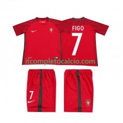 Maglia Portogallo FIGO 7 2016 Retro Divisa Home Manica Corta ,Bambino