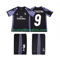 Maglia Real Madrid BENZEMA 9 2016 2017 Retro Terza Divisa Manica Corta ,Bambino