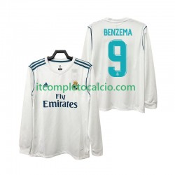 Maglia Real Madrid BENZEMA 9 2017 2018 Retro Divisa Home Manica Lunga ,Uomo