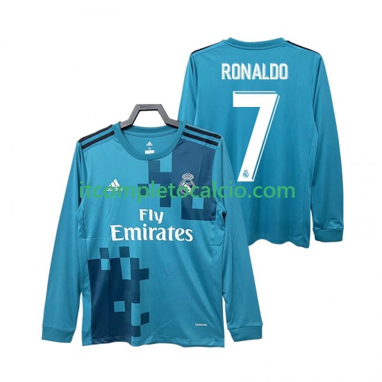 Maglia Real Madrid CRISTIANO RONALDO 7 2017 2018 Retro Terza Divisa Manica Lunga ,Uomo