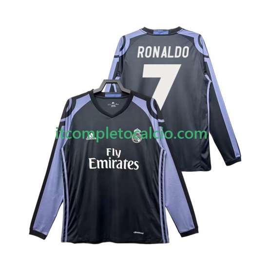 Maglia Real Madrid Cristiano Ronaldo 7 2016 2017 Retro Terza Divisa Manica Lunga ,Uomo
