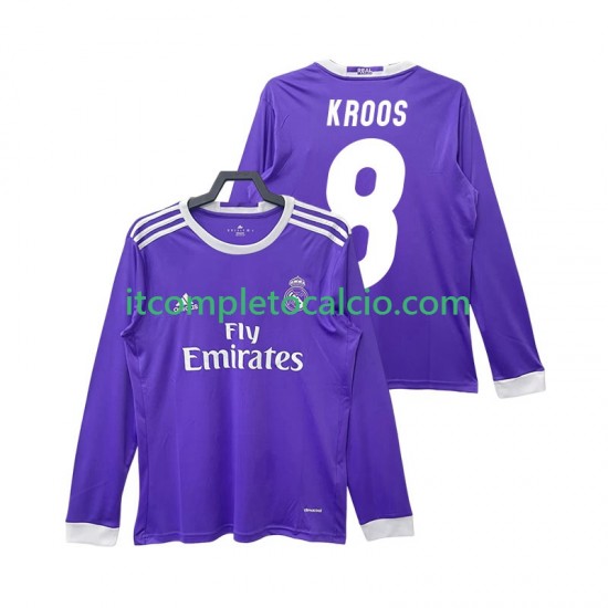 Maglia Real Madrid KROOS 8 2016 2017 Retro Divisa Away Manica Lunga ,Uomo