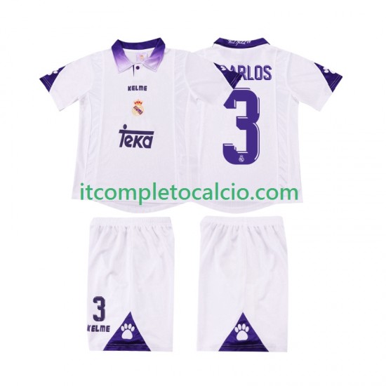 Maglia Real Madrid R CARLOS 3 1997 Retro Divisa Home 1998 Manica Corta ,Bambino