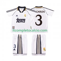 Maglia Real Madrid R CARLOS 3 2000 Retro Divisa Home 1998 Manica Corta ,Bambino