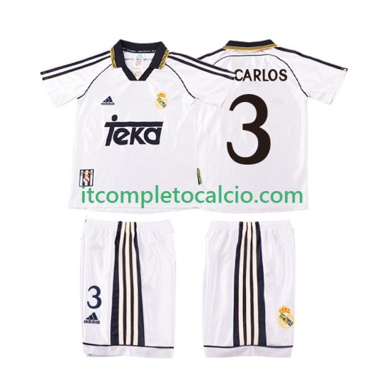 Maglia Real Madrid R CARLOS 3 2000 Retro Divisa Home 1998 Manica Corta ,Bambino