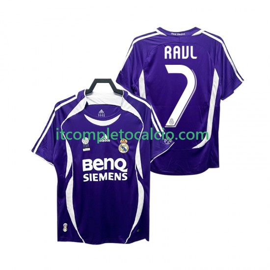 Maglia Real Madrid RAUL 7 2007 Retro Divisa Away 2006 Manica Corta ,Uomo