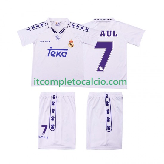 Maglia Real Madrid RAUL 7 1996 Retro Divisa Home 1994 Manica Corta ,Bambino