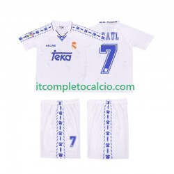 Maglia Real Madrid RAUL 7 1996 1997 Retro Divisa Home Manica Corta ,Bambino