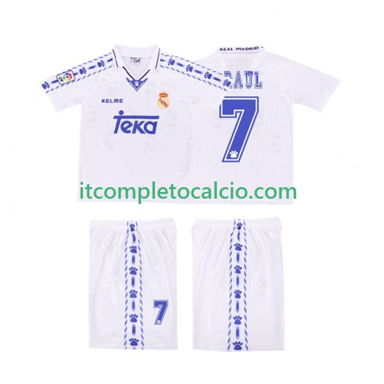 Maglia Real Madrid RAUL 7 1996 1997 Retro Divisa Home Manica Corta ,Bambino