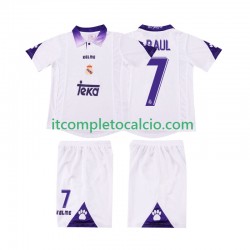 Maglia Real Madrid RAUL 7 1997 Retro Divisa Home 1998 Manica Corta ,Bambino