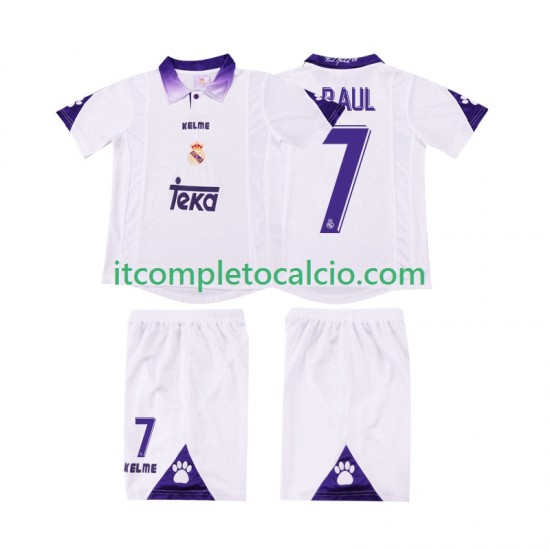Maglia Real Madrid RAUL 7 1997 Retro Divisa Home 1998 Manica Corta ,Bambino