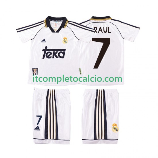 Maglia Real Madrid RAUL 7 2000 Retro Divisa Home 1998 Manica Corta ,Bambino
