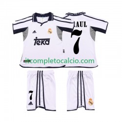Maglia Real Madrid RAUL 7 2001 Retro Divisa Home 2002 Manica Corta ,Bambino