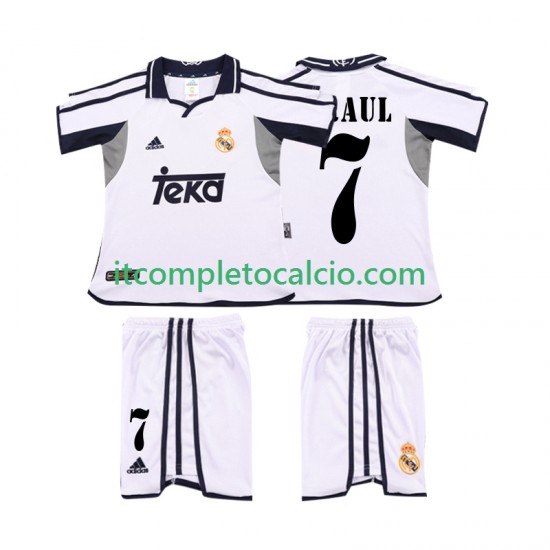 Maglia Real Madrid RAUL 7 2001 Retro Divisa Home 2002 Manica Corta ,Bambino