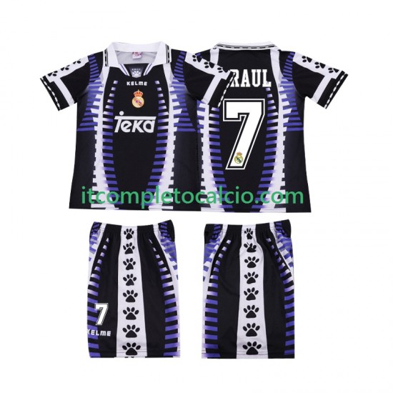 Maglia Real Madrid RAUL 7 1997 Retro Terza Divisa 1998 Manica Corta ,Bambino