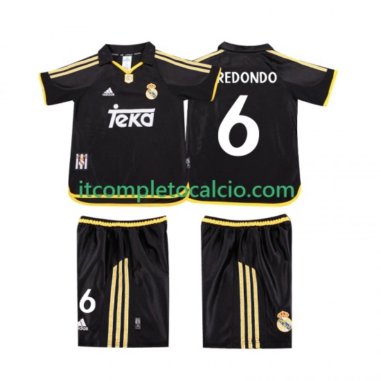 Maglia Real Madrid REDONDO 6 2001 Retro Divisa Away 1999 Manica Corta ,Bambino