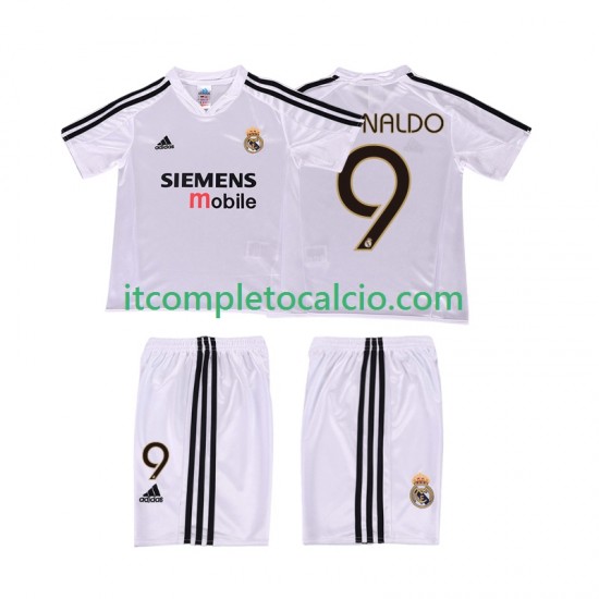 Maglia Real Madrid RONALDO 9 5 Retro Divisa Home 2004 2002 Manica Corta ,Bambino