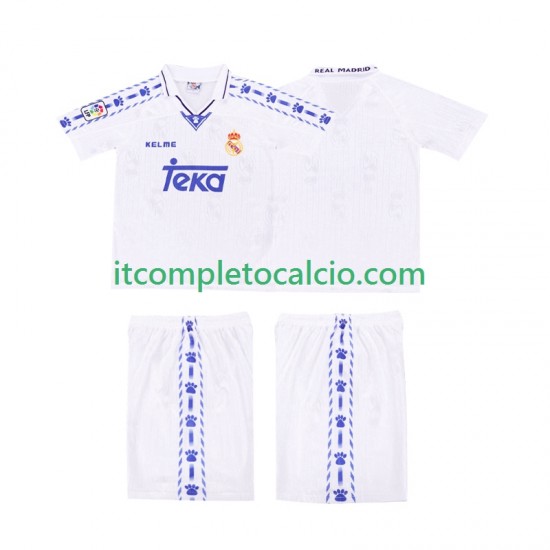 Maglia Real Madrid 1996-1997 Retro Divisa Home Manica Corta ,Bambino