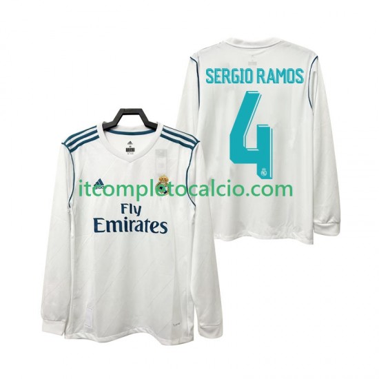 Maglia Real Madrid SERGIO RAMOS 4 2017 2018 Retro Divisa Home Manica Lunga ,Uomo