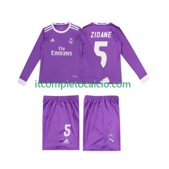 Maglia Real Madrid ZIDANE 5 2016 Retro Divisa Away Manica Lunga ,Bambino