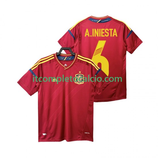 Maglia Spagna Andres Iniesta 6 2012 Retro Divisa Home Manica Corta ,Uomo