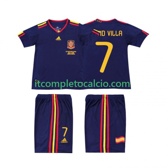 Maglia Spagna DAVID VILLA 7 Retro Divisa Away 2010 Manica Corta ,Bambino