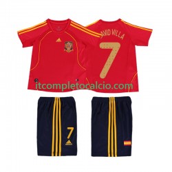 Maglia Spagna DAVID VILLA 7 Retro Divisa Home 2008 Manica Corta ,Bambino