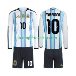 Maglia Argentina Maradona 10 Divisa Home Mondiali 2026 Manica Lunga ,Bambino