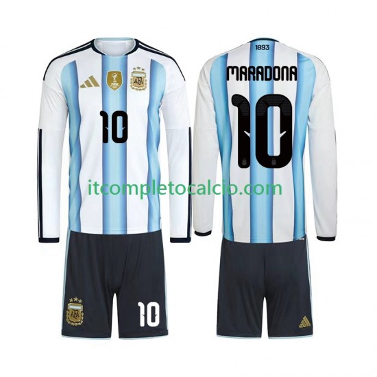 Maglia Argentina Maradona 10 Divisa Home Mondiali 2026 Manica Lunga ,Bambino
