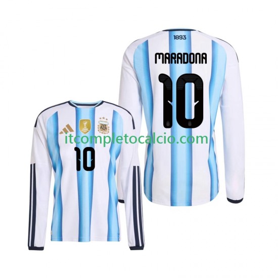 Maglia Argentina Maradona 10 Divisa Home Mondiali 2026 Manica Lunga ,Uomo