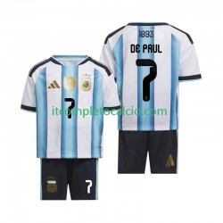 Maglia Argentina Rodrigo De Paul 7 Divisa Home Mondiali 2026 Manica Corta ,Bambino