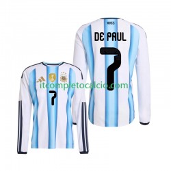 Maglia Argentina Rodrigo De Paul 7 Divisa Home Mondiali 2026 Manica Lunga ,Uomo