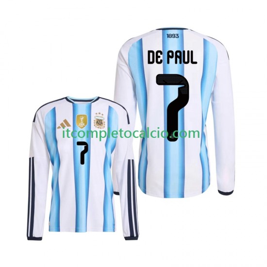 Maglia Argentina Rodrigo De Paul 7 Divisa Home Mondiali 2026 Manica Lunga ,Uomo