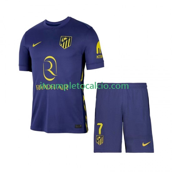 Maglia Atlético Madrid Antoine Griezmann 7 Divisa Away 2025-2026 Manica Corta ,Bambino