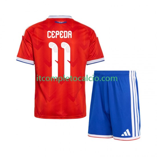 Maglia Cile Lucas Cepeda 11 Divisa Home 2026 Manica Corta ,Bambino