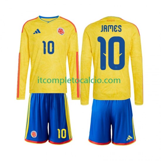 Maglia Colombia James Rodriguez 10 Divisa Home Mondiali 2026 Manica Lunga ,Bambino