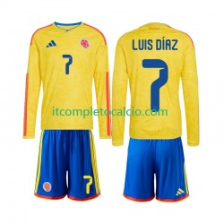 Maglia Colombia Luis Diaz 7 Divisa Home Mondiali 2026 Manica Lunga ,Bambino